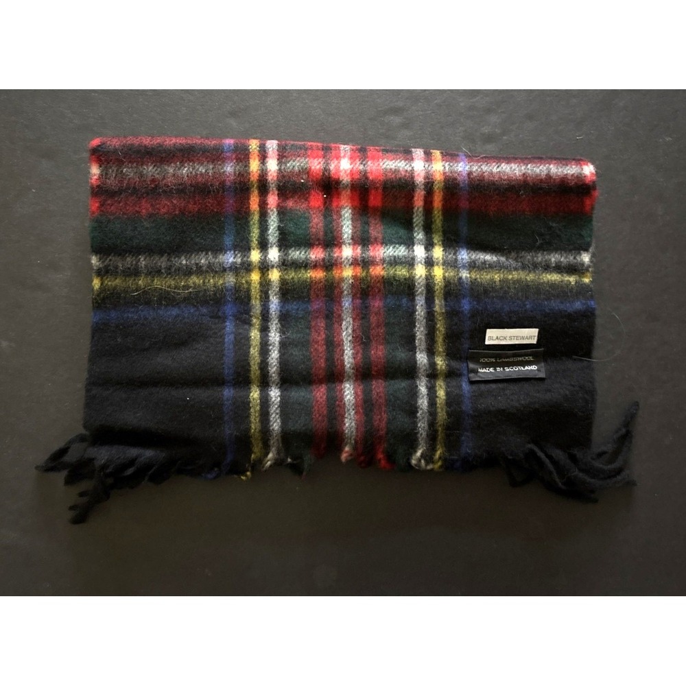 Black Stewart 100% Scottish Lambswool Multicolor Plaid Scarf